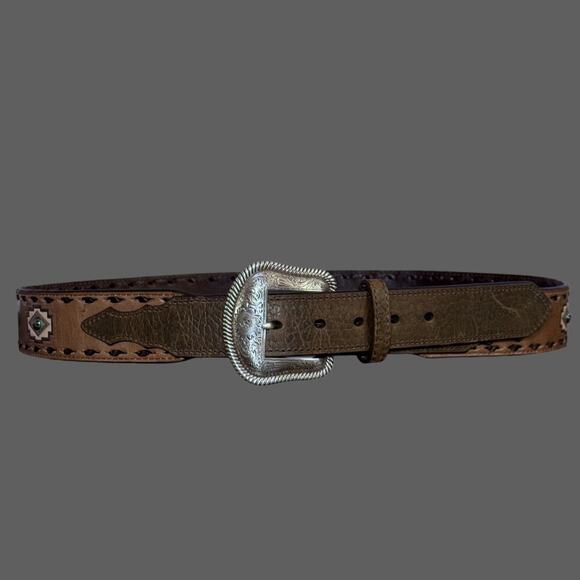 Nocona Men’s Western Brown Leather Belt Turquoise Studded Size 46 N210004302 - Picture 2 of 9